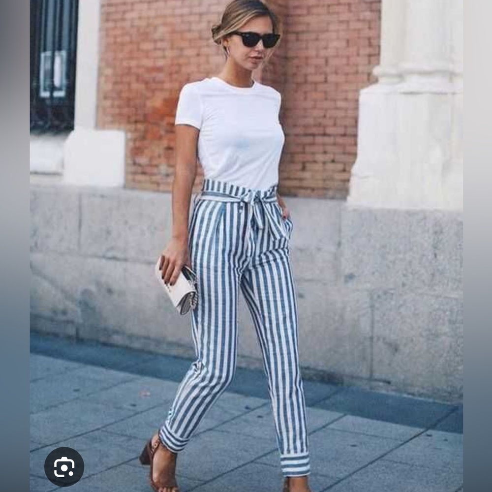 Reformation Blue and White Striped Pants